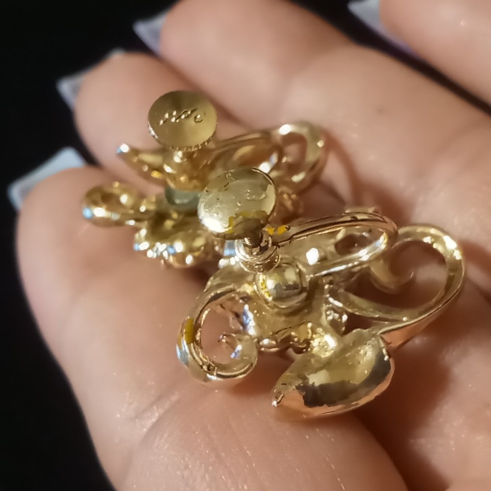 Coro vintage yellow butter cream and crystal flower earrings screw back - Picture 7 of 8